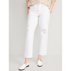 Old Navy OG Loose High Rise Distressed Jeans Wide Leg White Womens 18